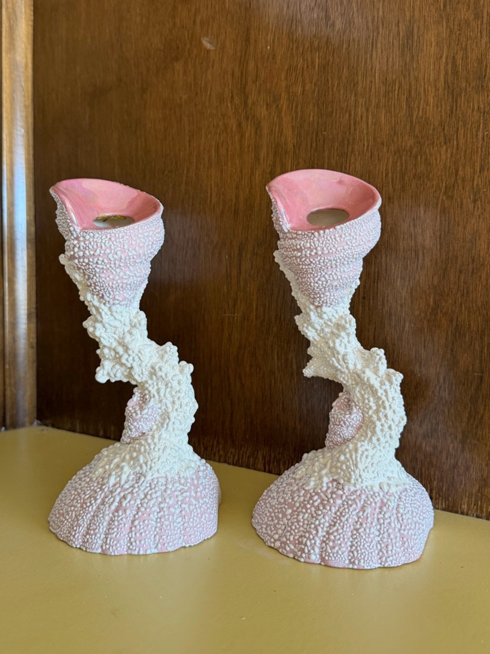 Vintage Coral Style Bud Vase Pink White Textured Ceramic Coastal Beach Decor 80s